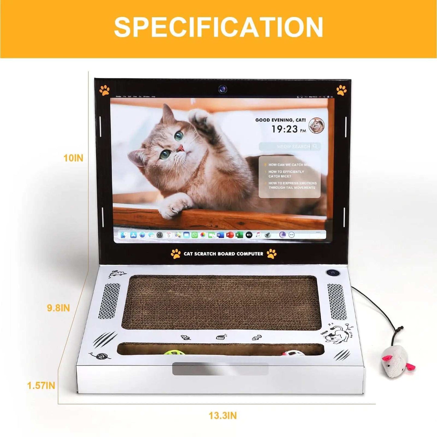 Cat Scratching Board Laptop – Interactive 3-in-1 Toy for Indoor Cats
